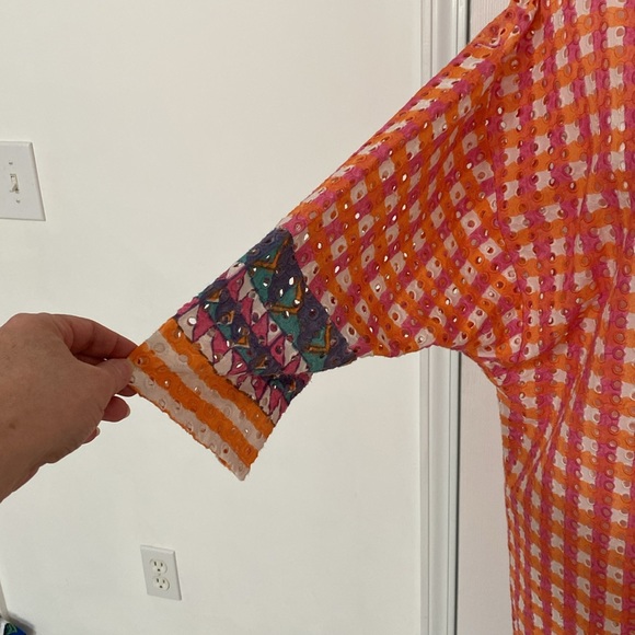 Pink and  Coral Eyelet Topper Kimono - Picture 3 of 8